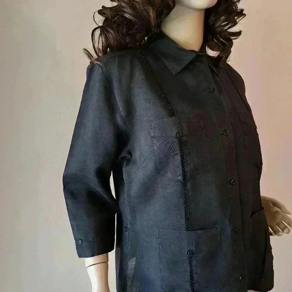 Linen BLOUSE J.M.P. Black L - Picture 8 of 10